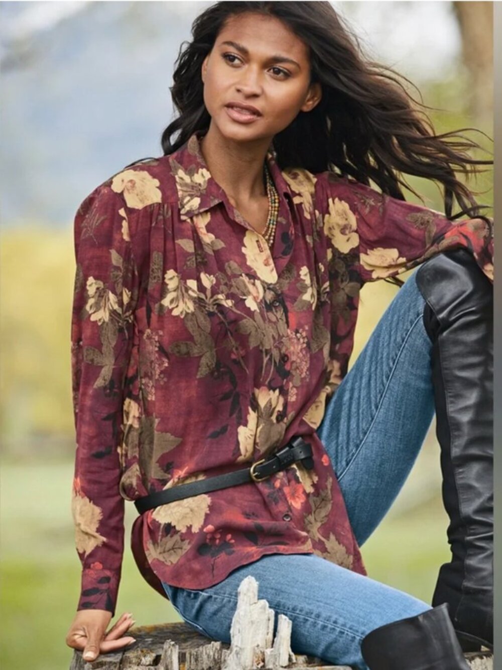 Peruvian Connection Tea House Button Down Blouse